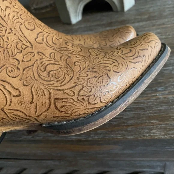 Roper Ava Embossed Snip Toe Western Ankle Boots Booties Womens 7 Tan Brown - Picture 3 of 10